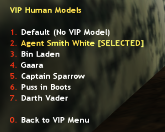 VIP human models menu