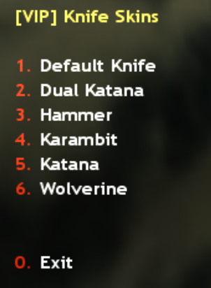 VIP knife models menu