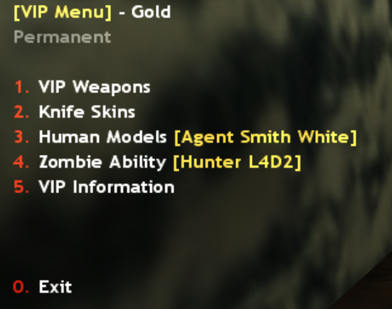 Gold VIP menu