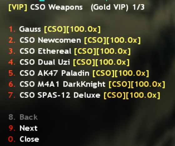VIP weapons menu